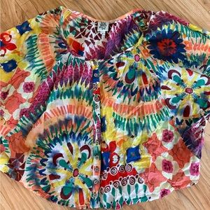 Ivy Jane Top SZ S Floral Cotton Oversized Top Lightweight Button Up 3/4 Sleeve